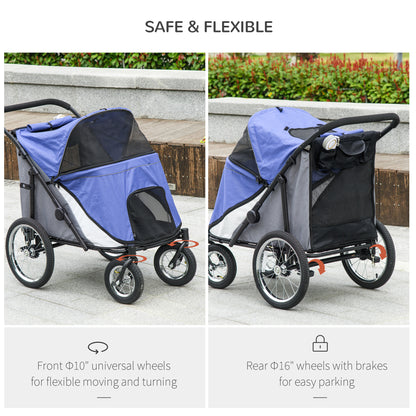 PawHut Foldable Pet Stroller, with Washable Cushion, Storage Bags, Safety Leash, for Medium, Large Dogs, Cats - Blue 
