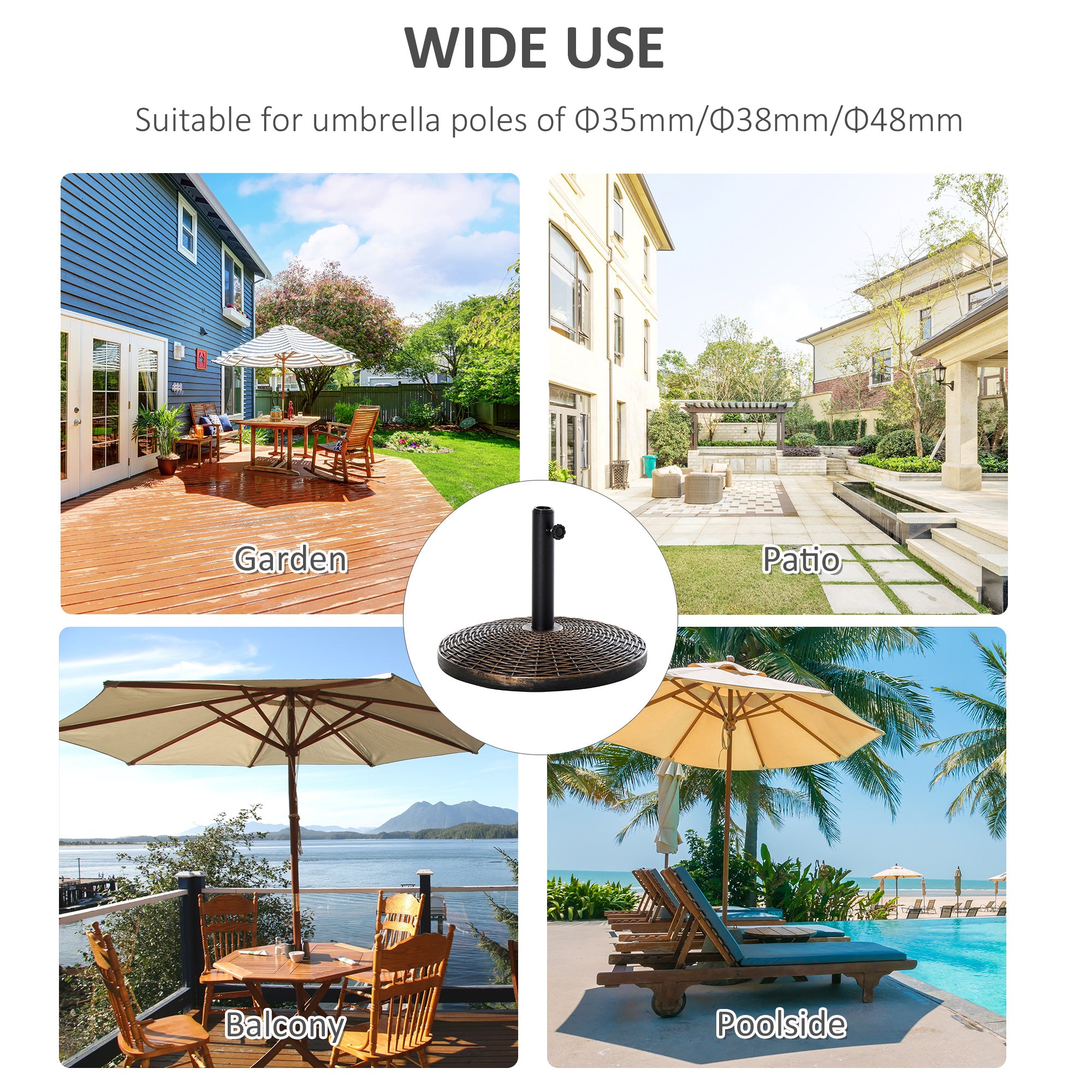 Outsunny 25 kg Plastic and Cement Rattan Pattern Parasol Base - Antique Bronze 