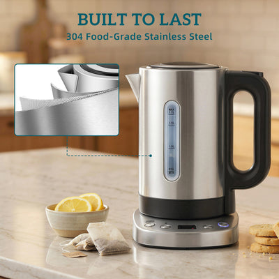 HOMCOM Electric Kettle, 1.7L, Fast Boil, 3kW Water Kettle with UK Strix Thermostat, Keep Warm Function, LCD Base, Silver Tone 