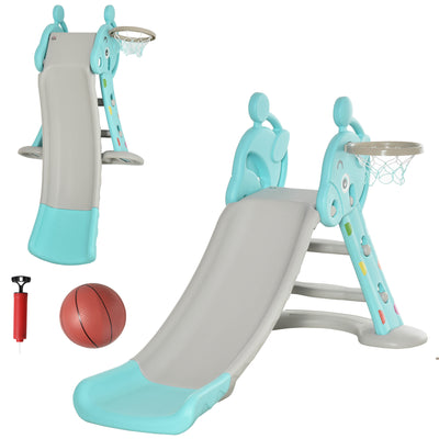 HOMCOM Kids Slide 2 in 1 Toddler Freestanding slide with Basketball Hoop Indoor/Outdoor Use Deer Shaped for 18 months -4 Years Old Blue 