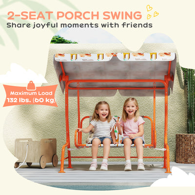 AIYAPLAY Kids Porch Swing, 2-Seater Patio Swing Bench Hammock with Seat Belts, Adjustable Canopy for Garden, Orange 