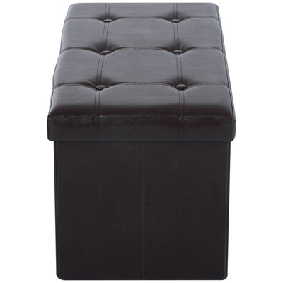 HOMCOM Folding Faux Leather Storage Cube Ottoman Bench Seat PU Rectangular Footrest Stool Box (Brown) 