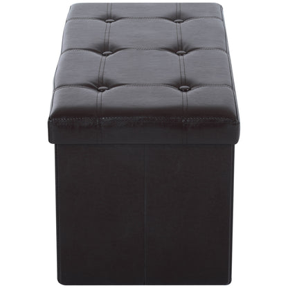 HOMCOM Folding Faux Leather Storage Cube Ottoman Bench Seat PU Rectangular Footrest Stool Box (Brown) 