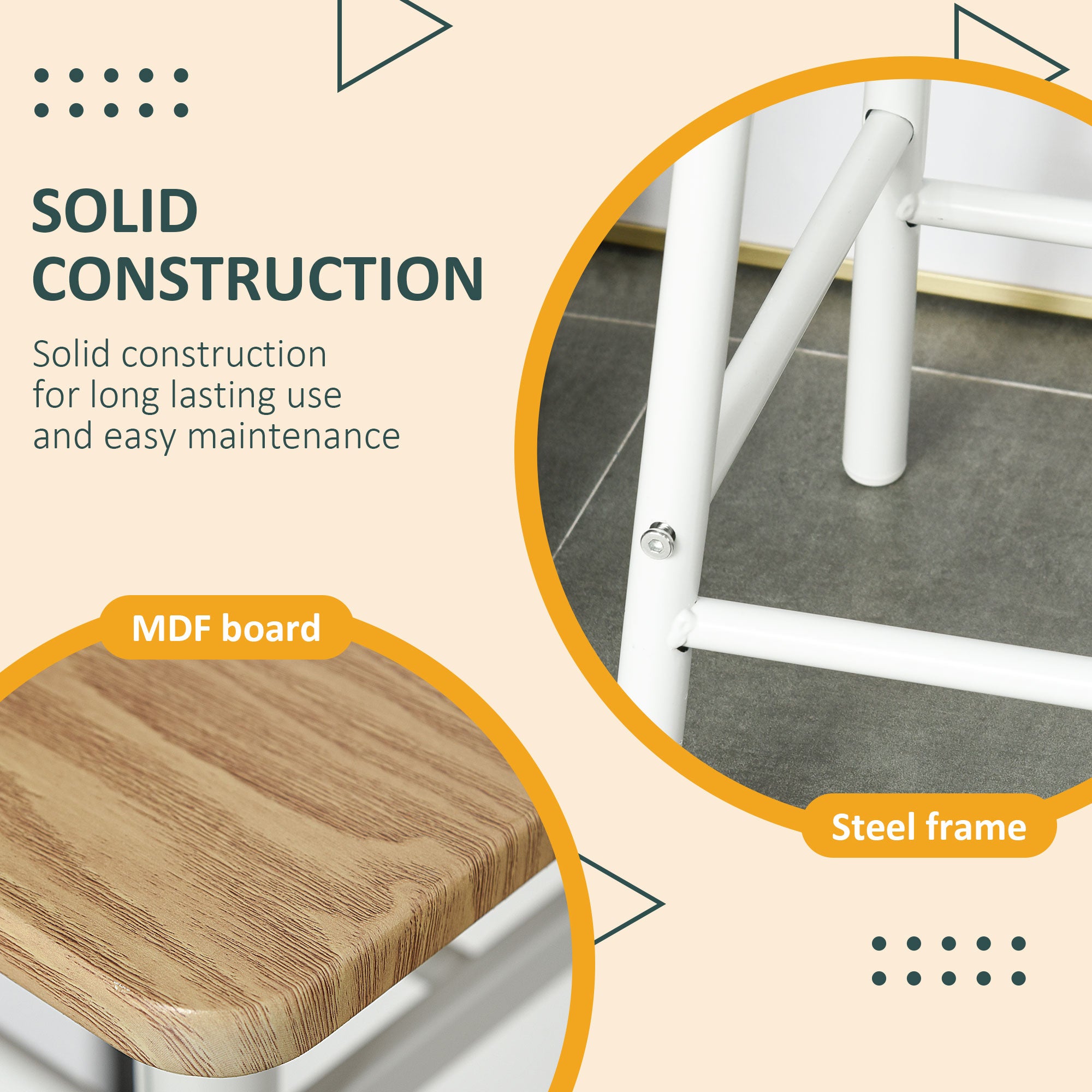 HOMCOM Bar Table Set, Bar Table and Stools Set, Footrest and Storage Shelf, for Kitchen, Dining Room, Pub, Cafe, White and Oak 