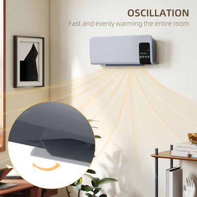 HOMCOM 2000W Wall Mounted Heater, 18-45°C Temperature, Grey 