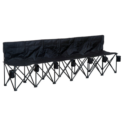 Outsunny 6 Seater Folding Camping Chair with Cup Holder & Carry Bag - Black 