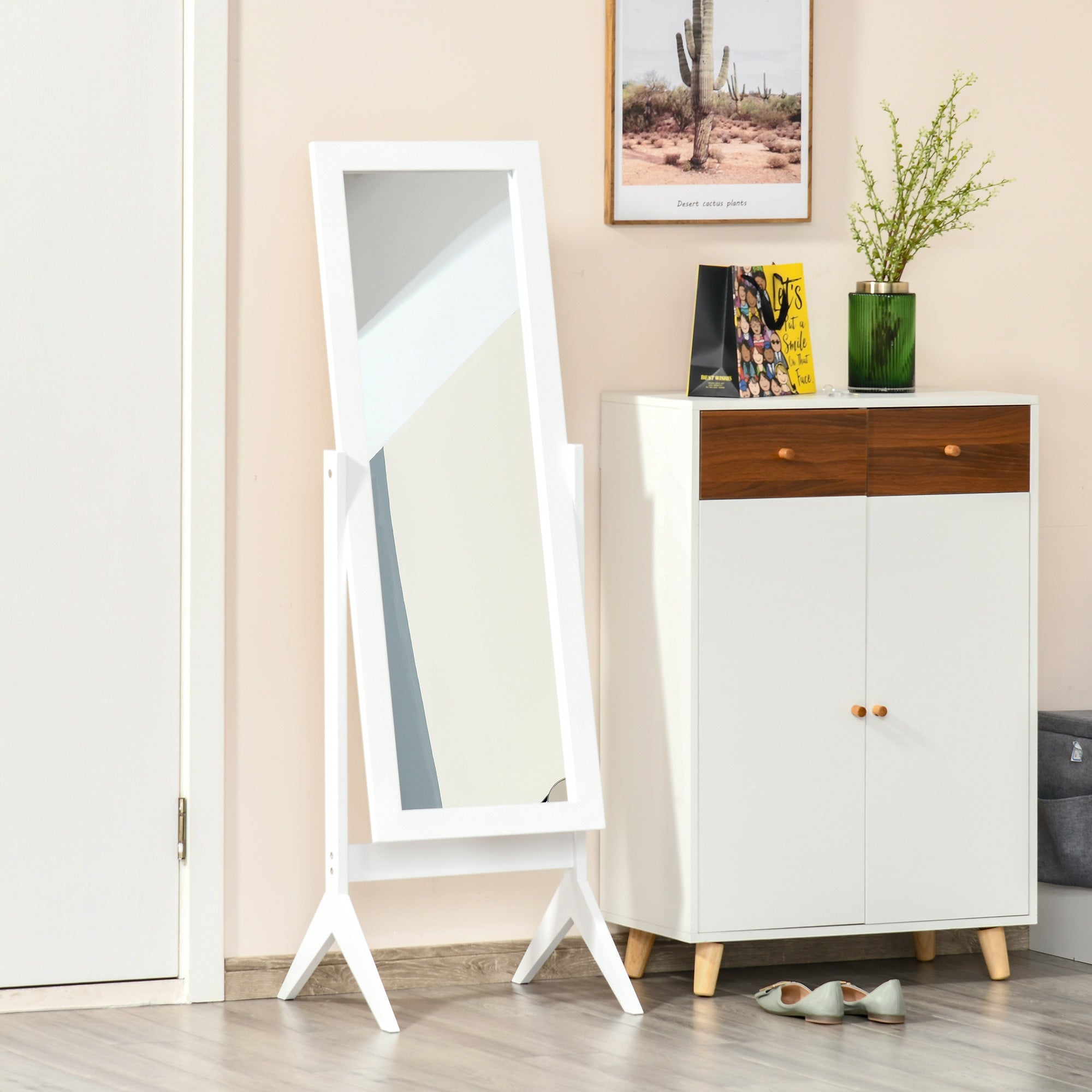 HOMCOM Freestanding Dressing Mirror Bedroom Tall Adjustable Angle 148x47cm White 