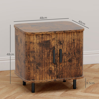 HOMCOM Bedside Table, Nordic Side Table with Roller Shutter Style Sliding Doors and Metal Legs for Bedroom, Living Room, Rustic Brown 