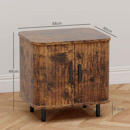 HOMCOM Bedside Table, Nordic Side Table with Roller Shutter Style Sliding Doors and Metal Legs for Bedroom, Living Room, Rustic Brown