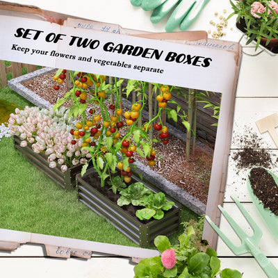 Outsunny Steel Raised Beds for Garden, Outdoor Planter Box, Set of 2, for Flowers, Herbs and Vegetables, Dark Grey 