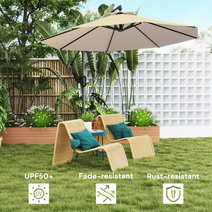 Outsunny 3(m) Garden Cantilever Parasol with Cover and Wind Protection Strap, Round Overhanging Umbrella with Crank Handle and Tilt, Banana Patio Umbrella for Outdoor Sun Shade, UPF50+, Khaki 