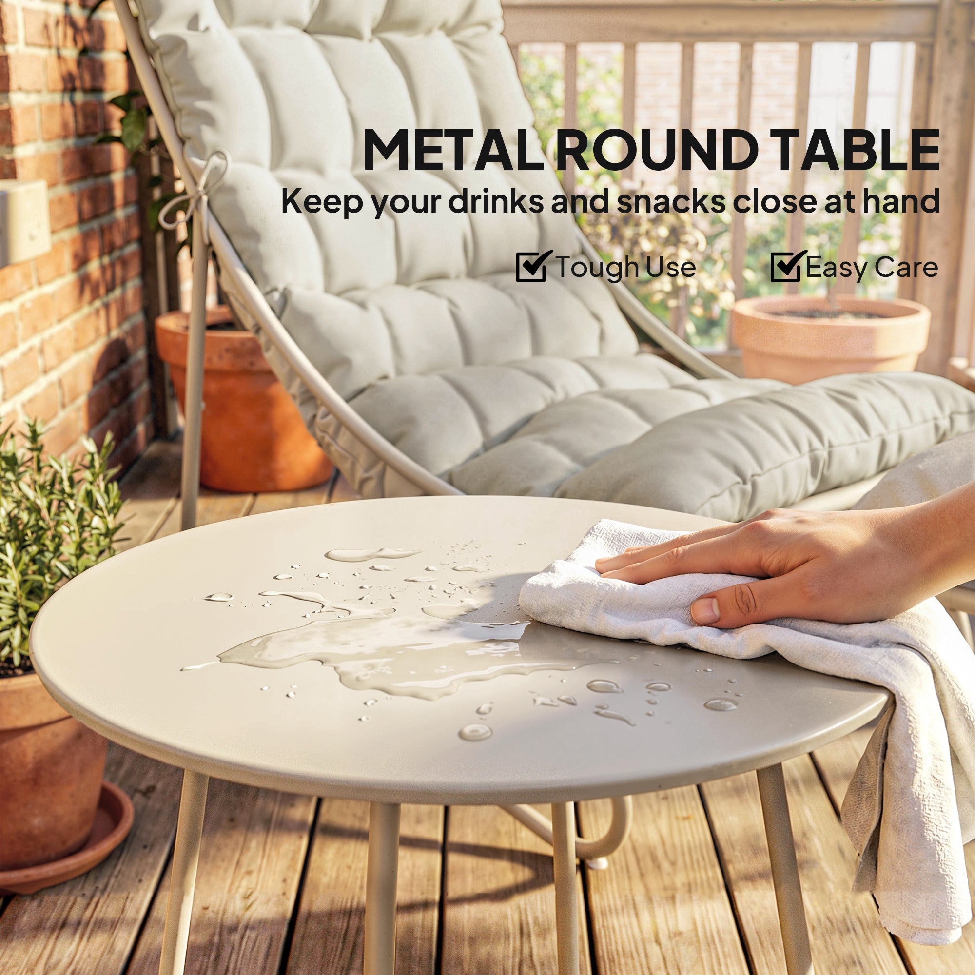 Outsunny Bistro Set for Garden, 3 Piece Outdoor Table and Chair with Footstool and Removable Cushions, Comfy Balcony Furniture 