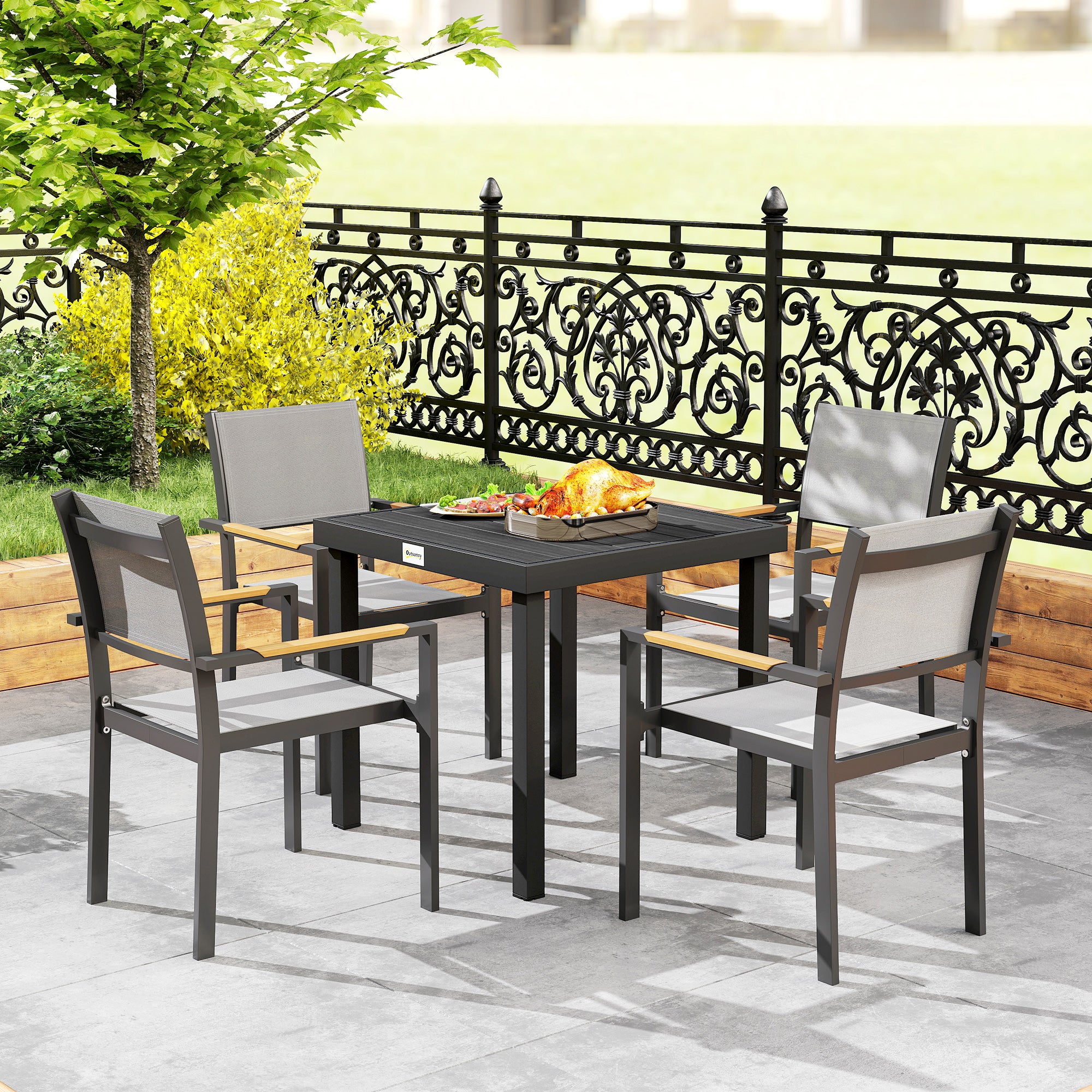 Outsunny 78 cm Garden Dining Table for 4 People, Square Outdoor Coffee End Side Table with Aluminium Legs, Black 