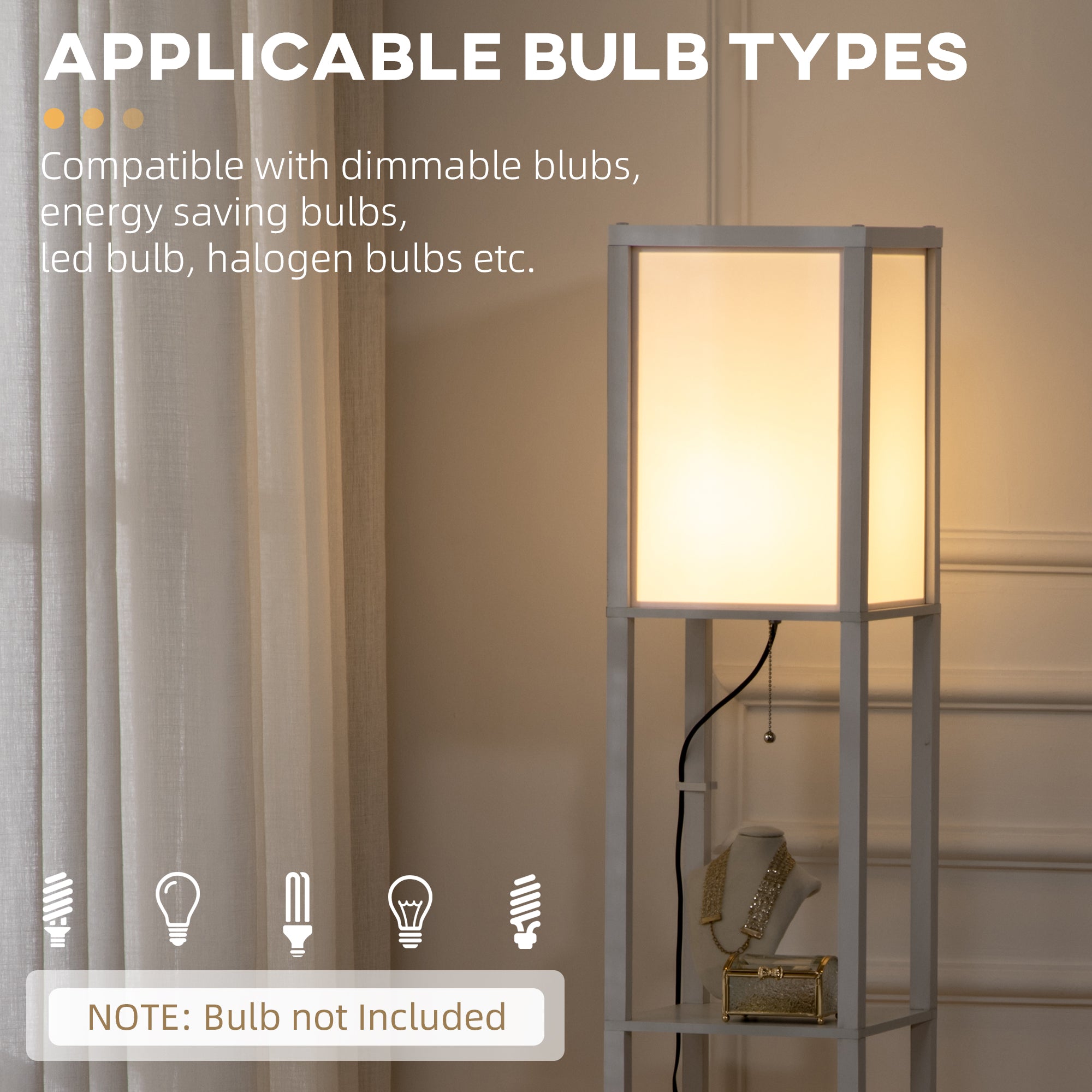 HOMCOM 156cm Floor Lamp Shelving Unit - White 