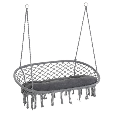 Outsunny Two-Seater Boho Macrame Hammock Swing - Grey 