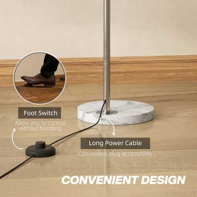 HOMCOM Arc Floor Lamp for Living Room, Modern Adjustable Standing Lamp with Faux Black Marble Base Silver Tone 