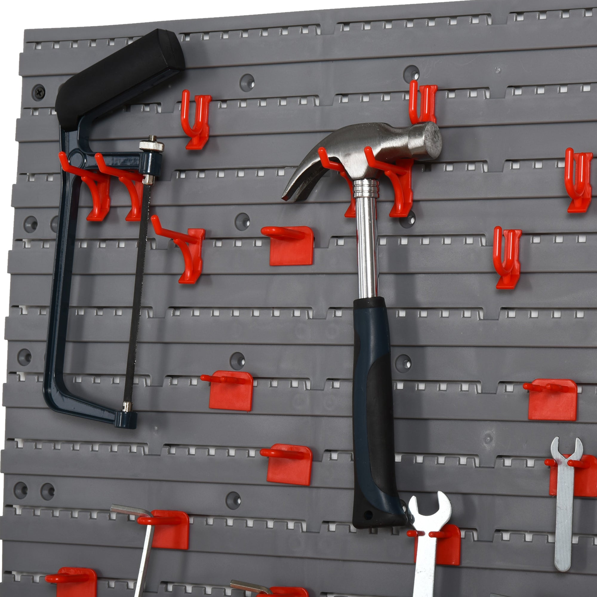 DURHAND 54 Pcs On-Wall Tool Equipment Holding Pegboard Home DIY Garage Organiser DIY w/ 50 Pegs 2 Shelves 
