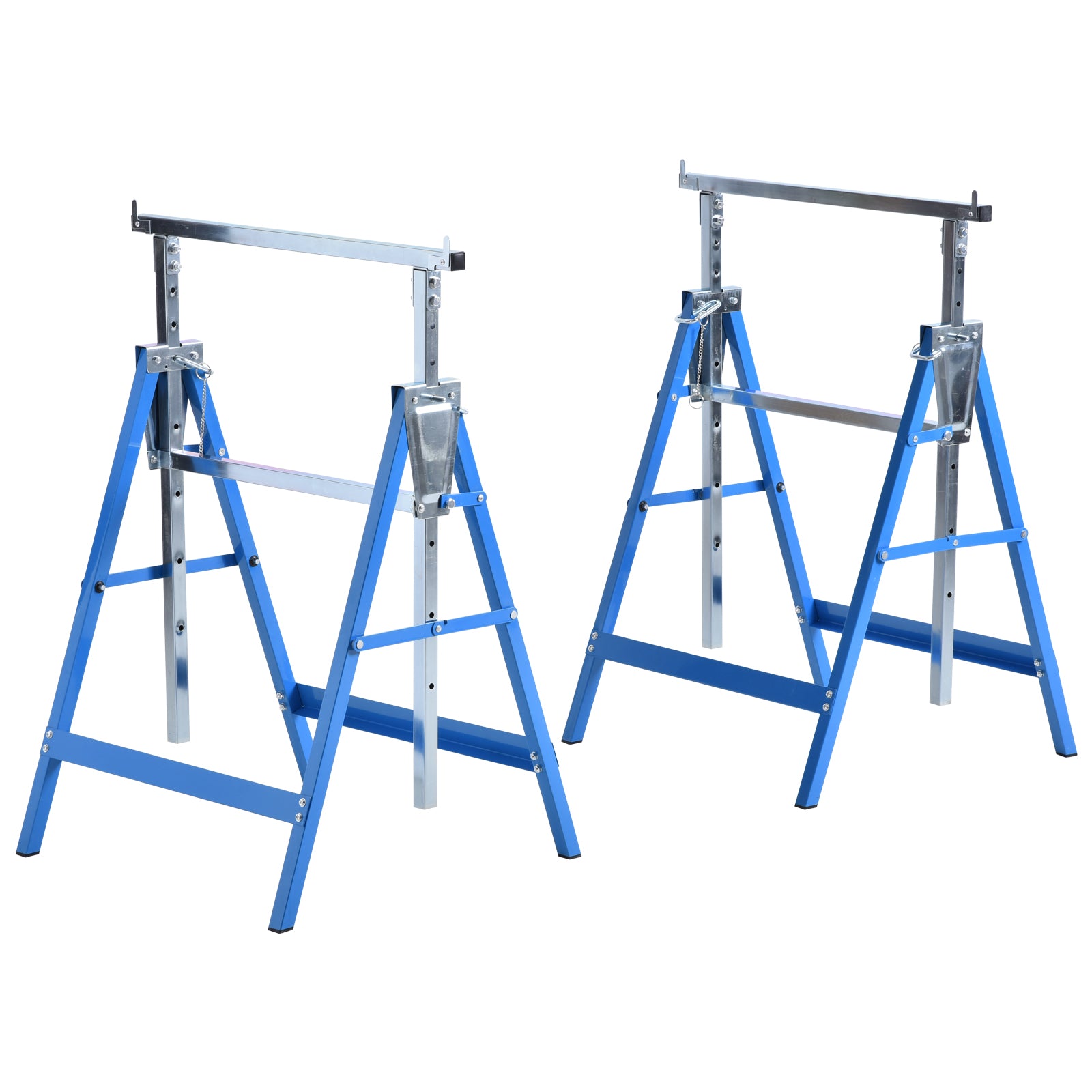 HOMCOM Set of 2 Adjustable Telescopic Builders Trestle, DIY Steel Work Bench Carpenter, Folding Saw Horse Tools Blue 