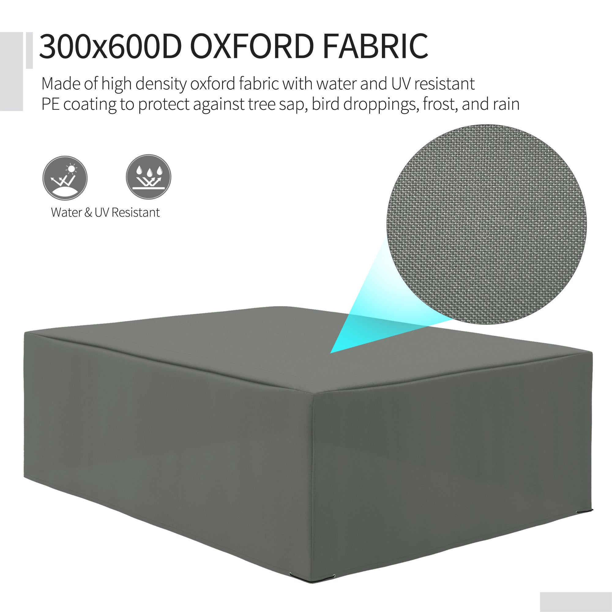 Outsunny 600D Oxford Outdoor Garden Furniture Sofa Set Cover, Waterproof Anti-UV Rattan Sun Lounger Protection Protector Cover, 275L x 205W x 90Hcm, Grey 