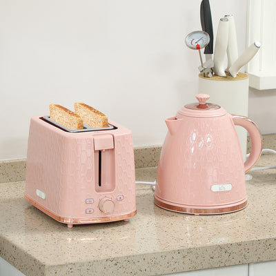 HOMCOM 1.7L 3000W Fast Boil Kettle & 2 Slice Toaster Set, Kettle and Toaster Set with Auto Shut Off, Browning Controls, Light Pink 