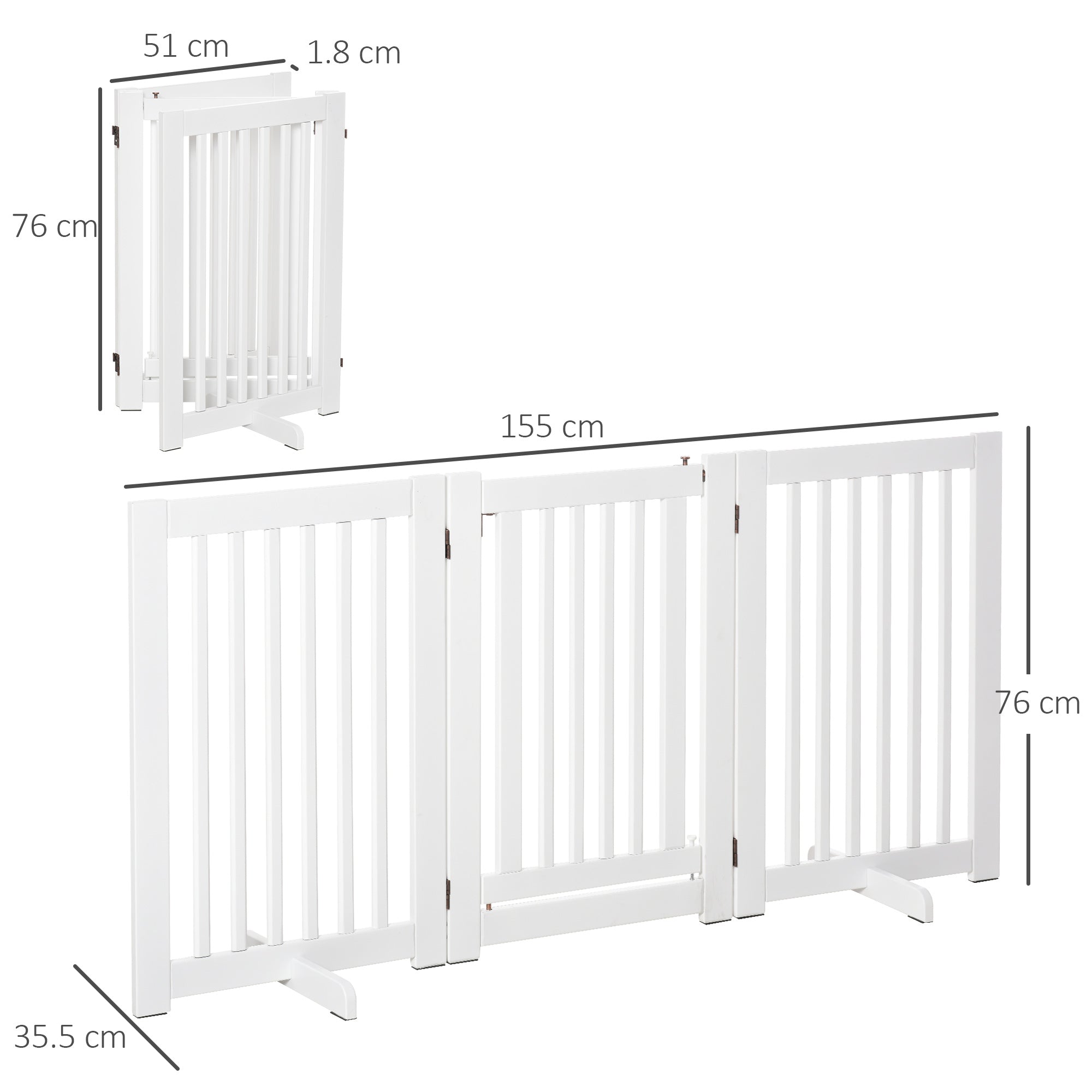 PawHutPet Gates MDF Freestanding Expandable Dog Gate Wood Doorway Pet Barrier Fence w/ Latched Door White 