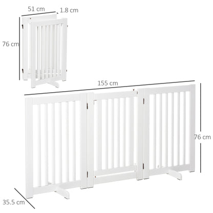 PawHutPet Gates MDF Freestanding Expandable Dog Gate Wood Doorway Pet Barrier Fence w/ Latched Door White 