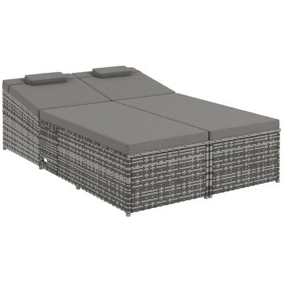 Outsunny 2 Seater Rattan Day Bed w/ Fire Retardant Cushions Grey 