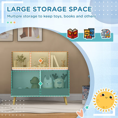 HOMCOM Two-Tier Kids Storage Shelf, with Five Compartments, Anti-Tip Device - Grey 