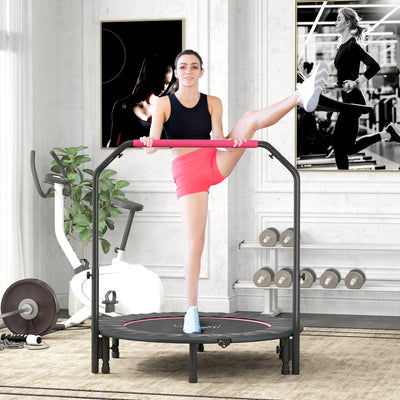 HOMCOM 48" Foldable Mini Fitness Trampoline, with Adjustable Foam Handle, Pink 