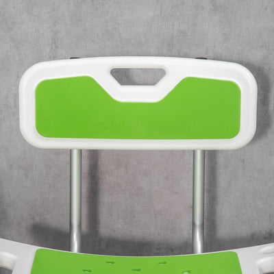 HOMCOM Shower Stool with Backrest, Height Adjustable Shower Chair with Anti-slip Foot Pads, Shower Head Holder, Green 