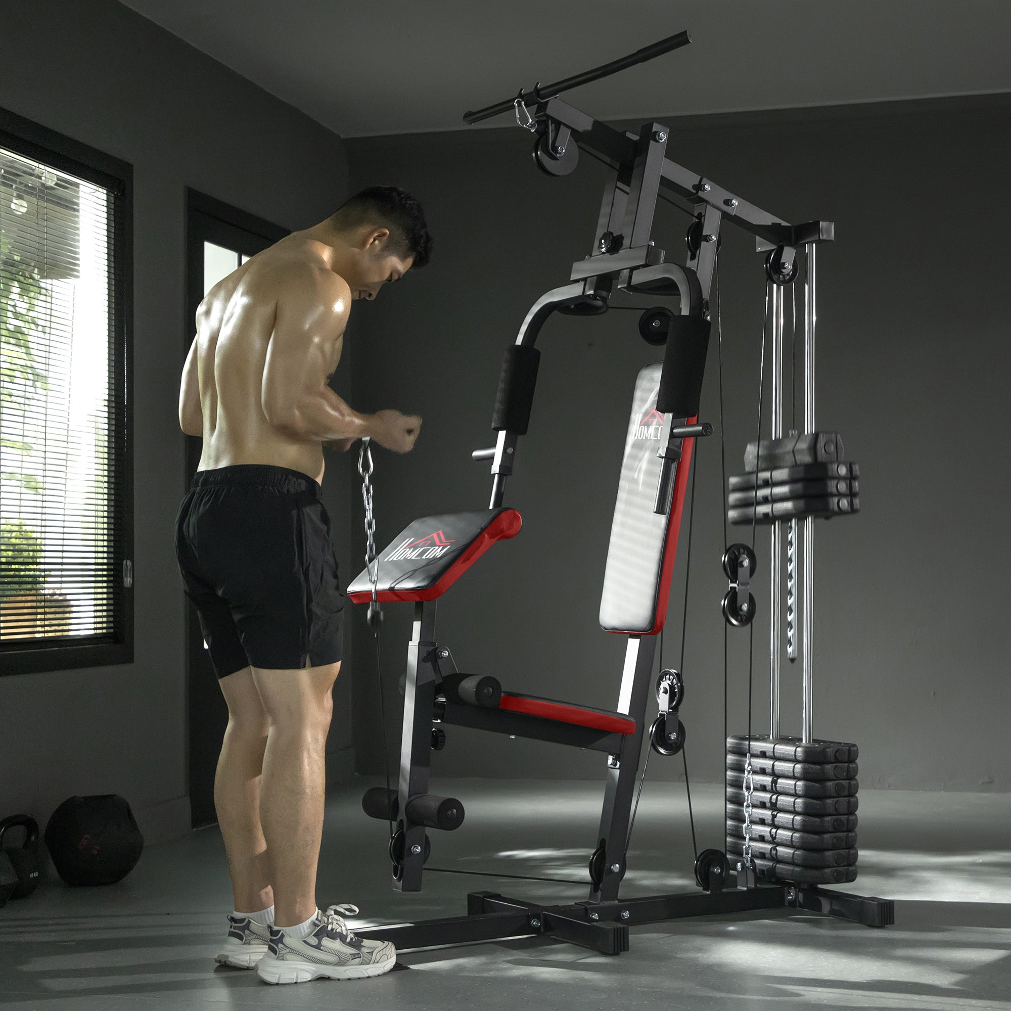 HOMCOM Multigym Station, with 66KG Weight Stack, for Strength Training, Black 