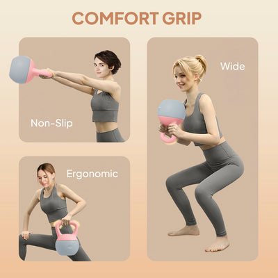 SPORTNOW 6KG Soft Kettlebell, Kettlebell with Non-Slip Handle for Home Gym, Weight Lifting, Strength Training, Pink/Grey 