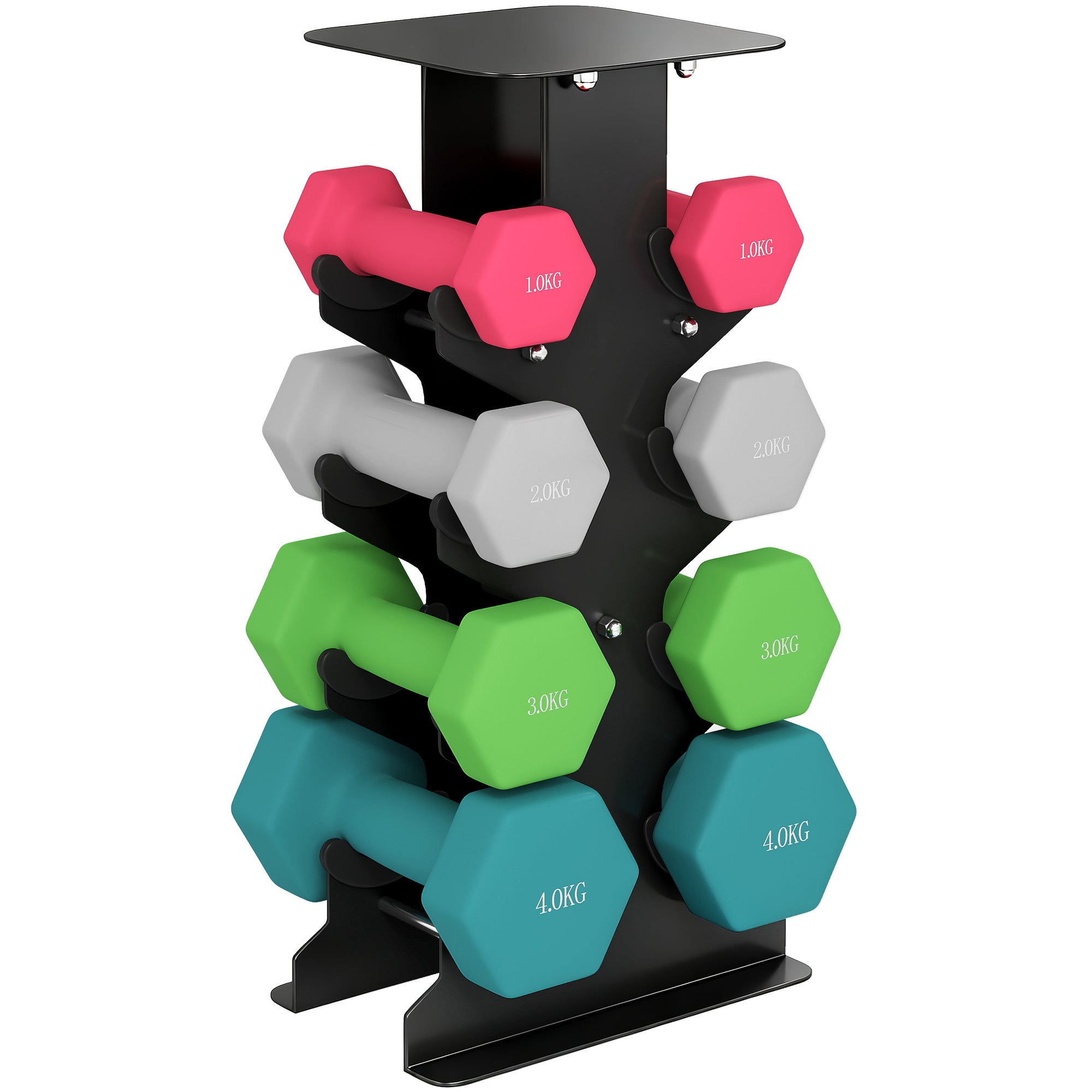 SPORTNOW Hex Dumbbells Set with Dumbbell Rack, Hand Weights for Home Gym Strength Training, 2 x 1kg, 2 x 2kg, 2 x 3kg, 2 x 4kg 
