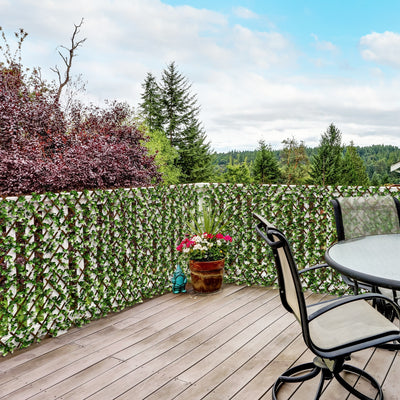 Outsunny 2pc Expanding Garden Trellis, 2 x 1m Faux Decorative Privacy Fence with Artificial Leaves, Privacy Screen Greenery Walls for Garden Balcony, Eucalyptus Leaves 