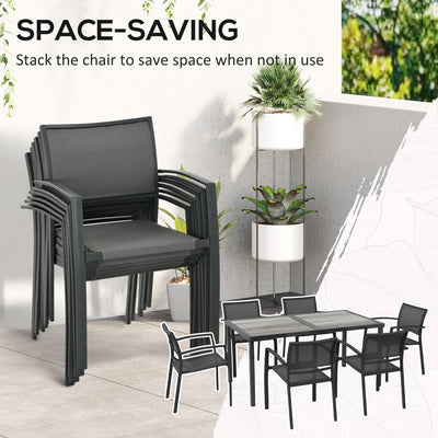 Outsunny Seven-Piece Casual Outdoor Dining Set, with Wood-Effect Table - Grey 