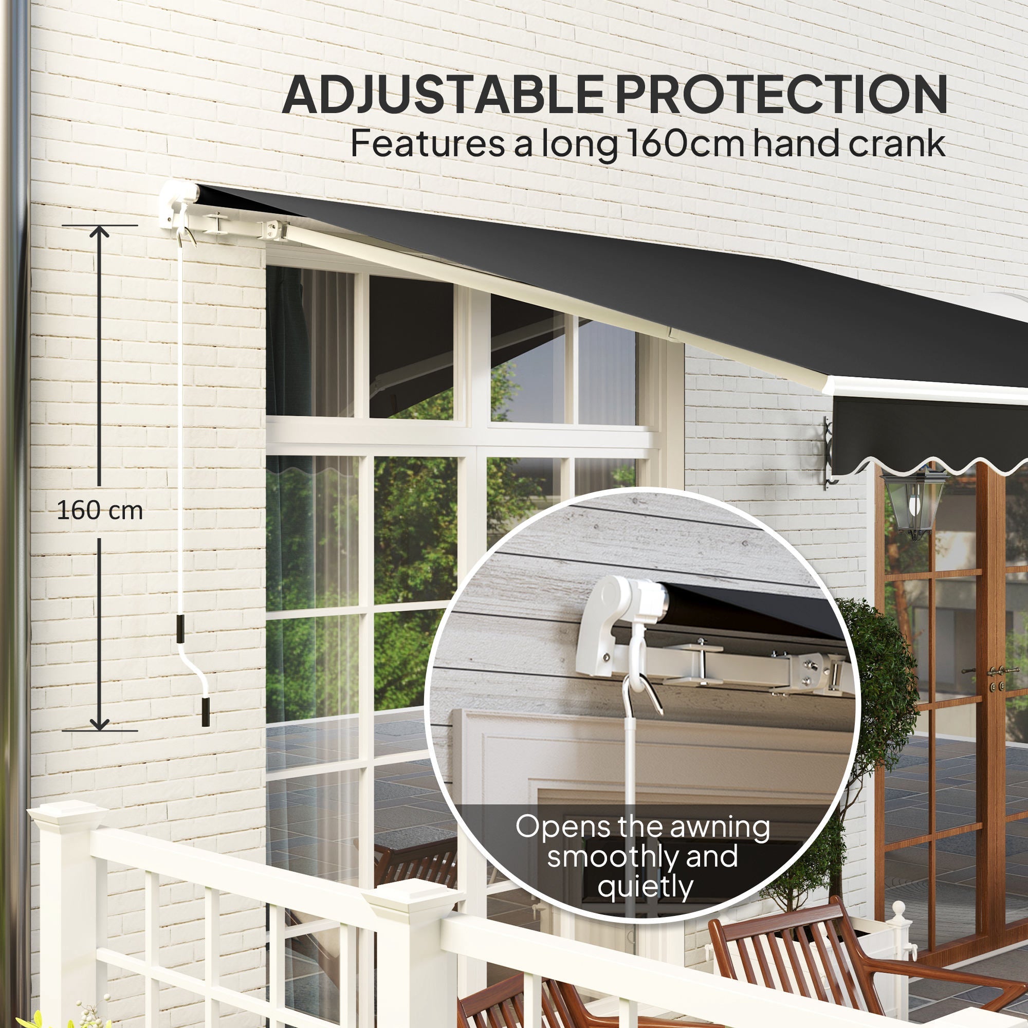 Outsunny 3 x 2.5m Garden Patio Manual Awning, Retractable Canopy Sun Shade Shelter with Fittings and Crank Handle, Black 