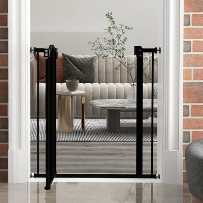 PawHut Metal 74-80cm Adjustable Pet Gate Safety Barrier w/ Auto-Close Door Black 