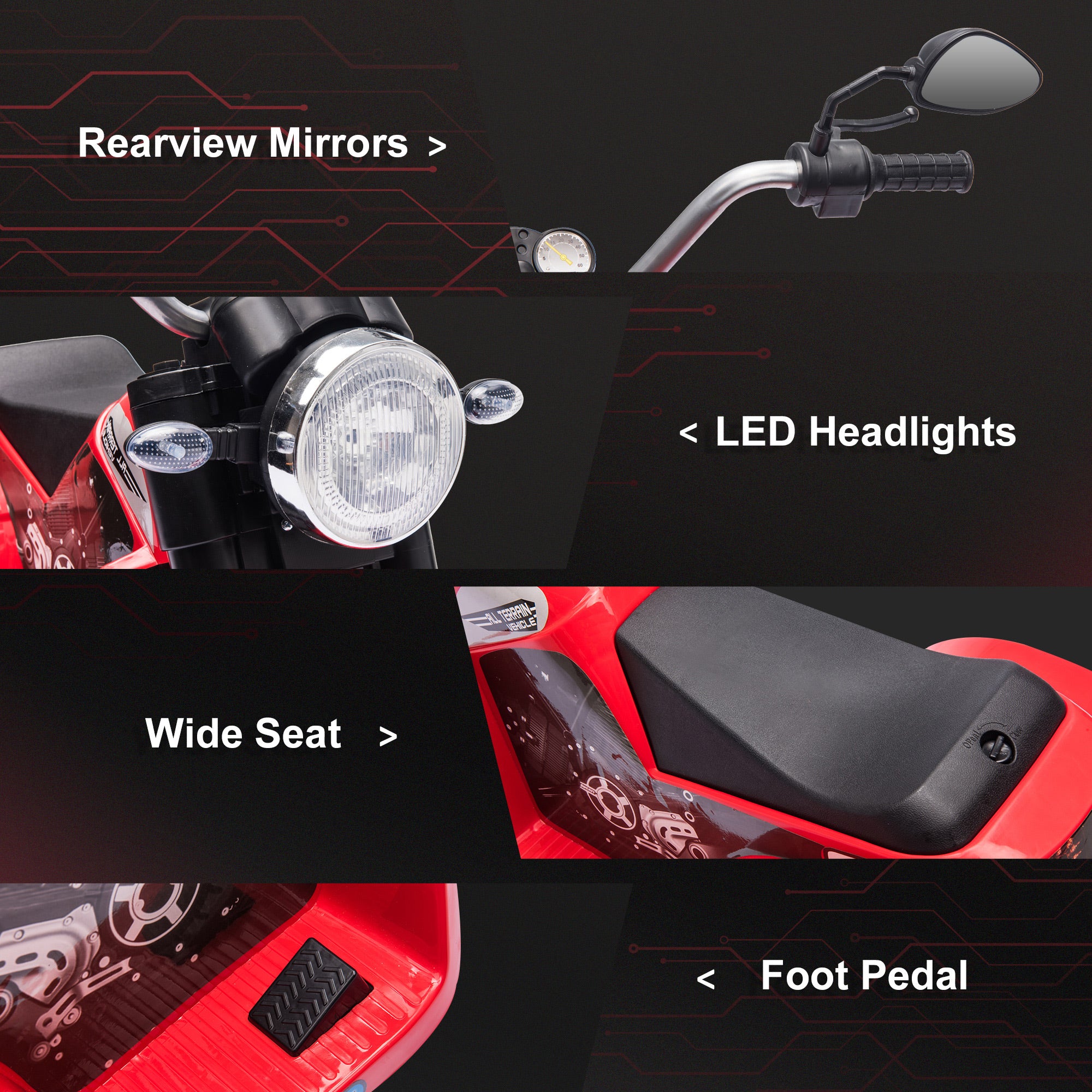 HOMCOM 6V Kids Electric Motorbike 3 Wheels Ride On Toy with Horn Headlights Realistic Sounds for Girl Boy 18 - 36 Months Red 