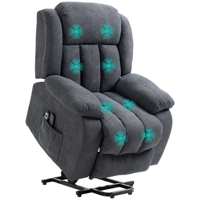 HOMCOM Oversized Riser and Recliner Chairs for the Elderly with 8 Vibration Massage, Large Fabric Upholstered Lift Chair for Living Room with Remote Control, Side Pocket, Footrest, Dark Grey 