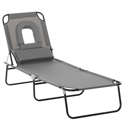 Outsunny Folding Sun Lounger Reclining Chair w/ Pillow Reading Hole Garden Beach 