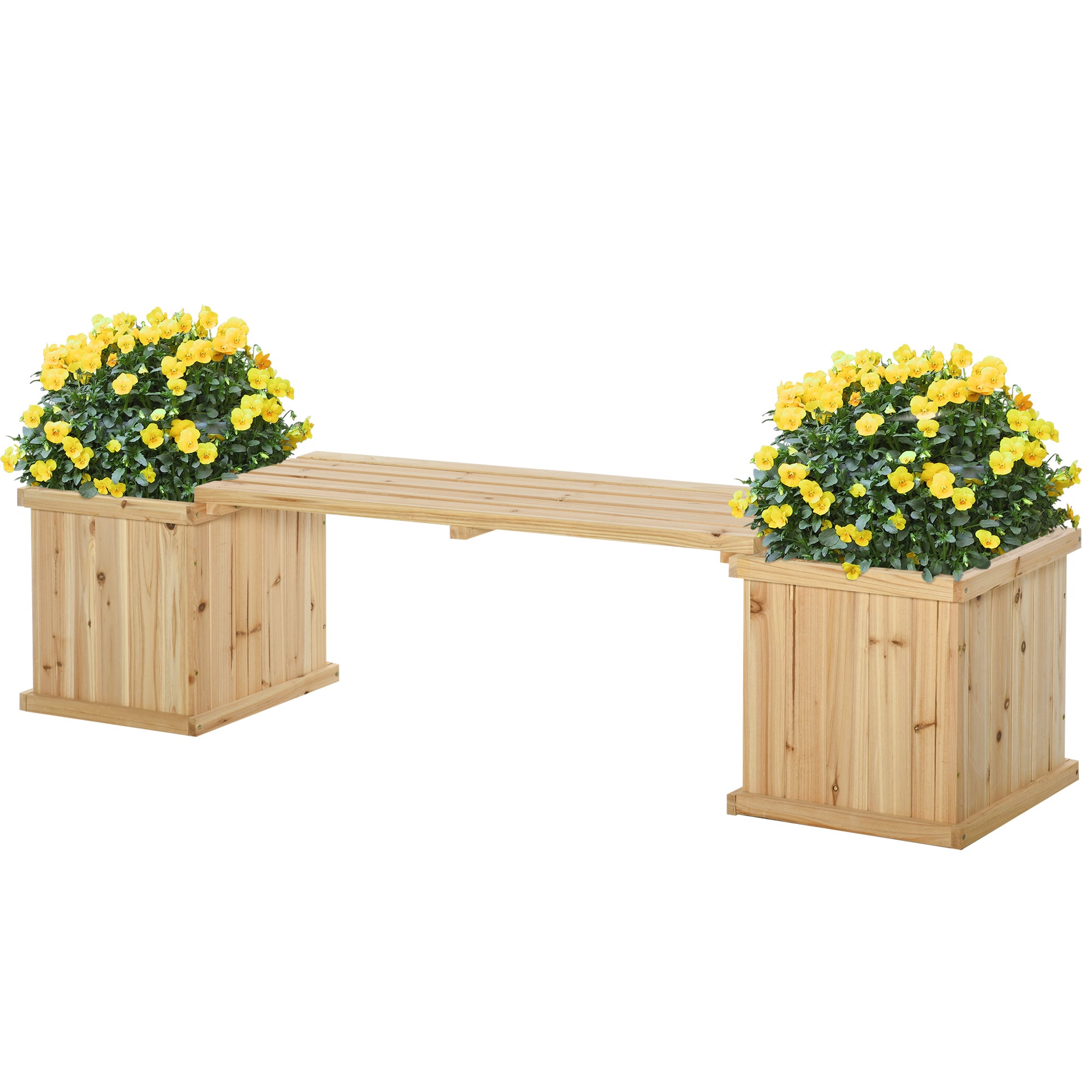 Outsunny 37L Wooden Garden Planter & Bench Combination Garden Raised Bed Patio Park Natural 176 x 38 x 40 cm 