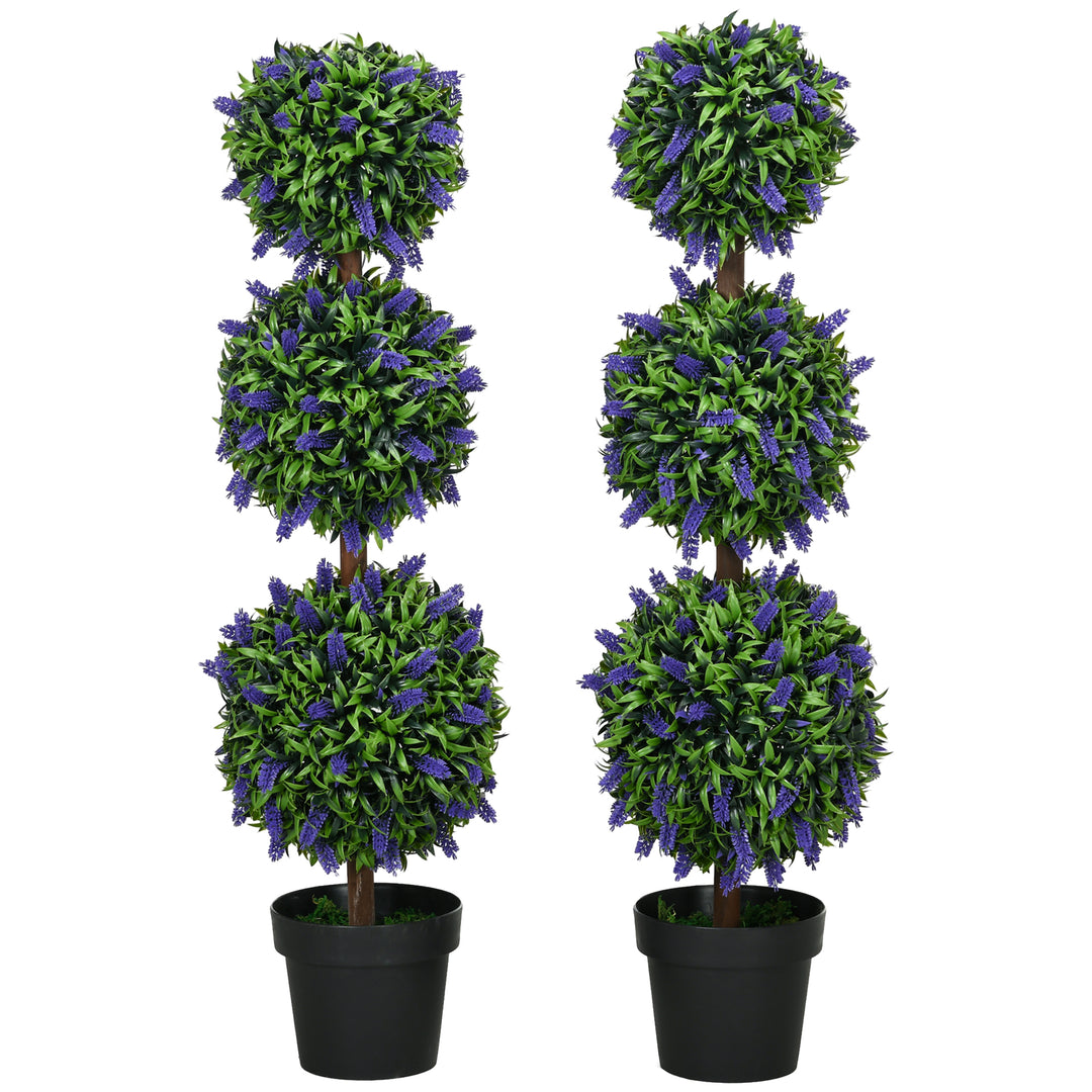 HOMCOM Set of 2 Artificial Plants, Lavender Flowers Ball Trees with Pot, for Home Indoor Outdoor Decor, 110cm 