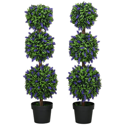 HOMCOM Set of 2 Artificial Plants, Lavender Flowers Ball Trees with Pot, for Home Indoor Outdoor Decor, 110cm 