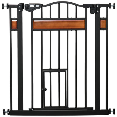 PawHut Pet Gate Safety Gate, with Cat Flap, Auto Close, for Staircases, Doorways, Hallways, 74-80cm Wide - Black 