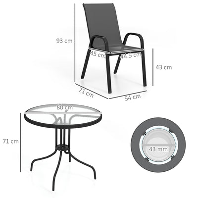 Outsunny Five-Piece Steel Patio Set, with Glass-Top Table - Black 