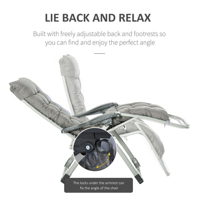 Outsunny 2 Piece Reclining Zero Gravity Sun Loungers with Cushions, Dark Grey 