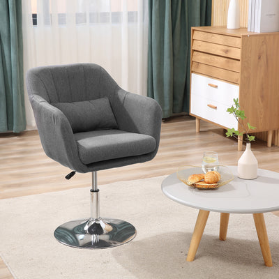 HOMCOM Swivel Linen Fabric Accent Chair for Living Room Contemporary Vanity Armchair with Adjustable Height Thick Cushion Lumbar Support Armrest for Bedroom Office Dark Grey 