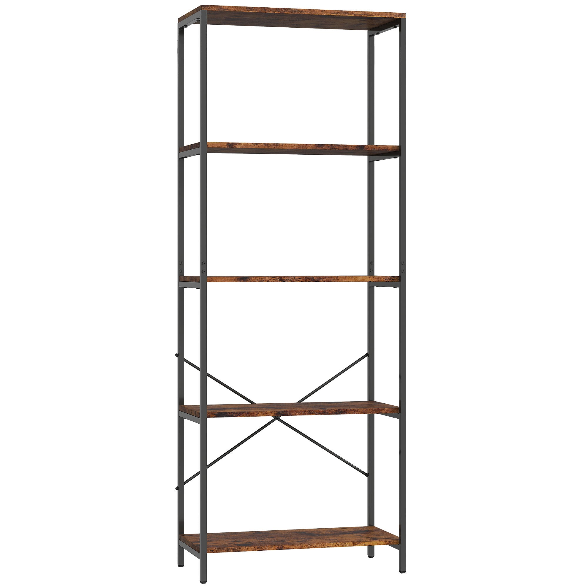 HOMCOM 5-Tier Bookshelf, Industrial Bookcase with Metal Frame - Rustic Brown and Black 