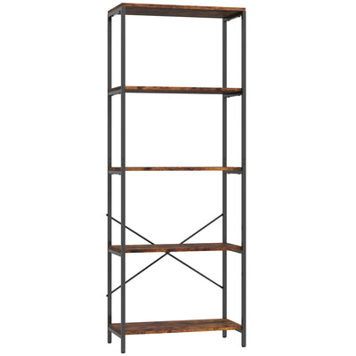 HOMCOM 5-Tier Bookshelf, Industrial Bookcase with Metal Frame - Rustic Brown and Black 