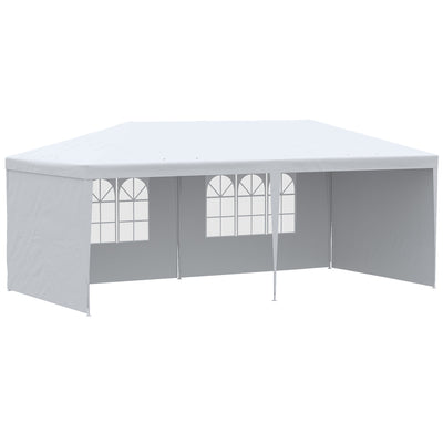 Outsunny 6 x 3 m Party Tent Gazebo Marquee Outdoor Patio Canopy Shelter with Windows and Side Panels White 